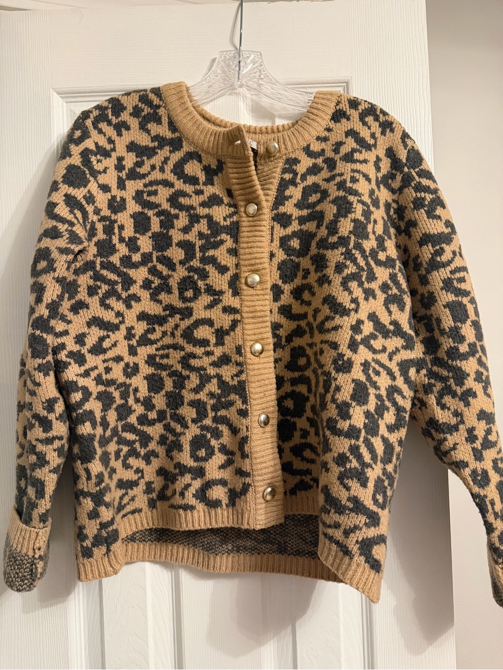 Dex Leopard Print Button-Front Cardigan - Camel & Black